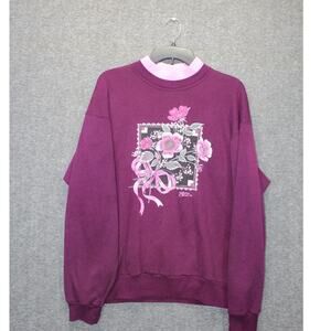 Vintage Morning Sun Flower Bouquet Sweatshirt Womens Large 80s Granny Core